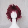2022 nouvelle perruque courte de cheveux retroussés rouge vin populaire Cosplay résistant
