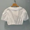 Женские блузки суперкачественные женские белые короткие топ -воротницы вышивая вышиваемая вышиваем