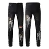 Jeans skinny preto de grife para homens calças masculinas rip jeans biker cinza pintura distress pant bordada ajuste fino estiramento motocicleta osso halloween 20ss hip hop reto