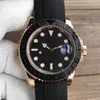 Wristwatches Top digner rose gold black dial two-way rotating rubber strap automatic mechanical men's stainls steel watchHJAO