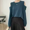 Camicette da donna Camicetta da donna 2022 Top sexy con spalle scoperte Manica lunga lavorata a maglia T-shirt oversize Stile coreano Moda Abiti autunnali