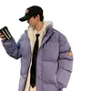 Jaqueta de inverno masculina de inverno de algodão unissex quente à prova de vento com capuz casaco grosso casual com zíper parkas