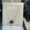 Chaînes bijoux naturel 11-12mm mer du sud véritable noir collier de perles rondes pour les femmes