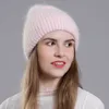 Beanie/Skull Caps CNTANG 2022 Winter Hat Fashion Real Rabbit Fur Hats For Women Warm Skullies Beanies With Sequins High Flanging Knitted Caps T221020