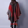 Eşarplar Damla Velzending Plaid Poncho Büyük boy Imitatie Kasjmier Herfst Kış Gölge Sıcak Etnische Sjaal Wrap Voor Verzamelen Şallar Q088