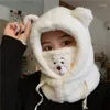 Berets zimowa ciepła maska ​​czapka wełna dla kobiet japońska słodka niedźwiedź dziewczyna kawaii zagęszczona ochrona ucha moda impreza rekwizyta