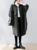 Kvinnors trenchrockar Spring Fall Fashion Solid Color Korean Version Vintage Green Coat for Women Mid-Long High Quality Loose Casual Cargo