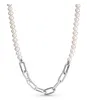Chaines Authentiques 925 Sterling Silver Pan Me Collier de perle culture et eau fra￮che pour femmes Bijoux de la mode de la perle bricolage