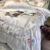 Conjuntos de cama 1000tc- Algodão egípcio de alta qualidade Conjunto de algodão branco Deluxe bordado de tampa de capa de colcha de quarteirão Beddin