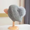 Casquettes de béret tricotées de luxe pour femmes hiver automne véritable fourrure de renard Pom Pom bérets extérieur garder au chaud peintre chapeaux Gorras