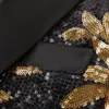 Europese stijl goud zwart lovertjes geborduurd pak jassen jas mannelijke bruiloft glanzende bloemen blazer formele tuxedo zanger host podium kostuum sjaal kraag