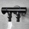 Bathroom Sink Faucets 1pc Black Brass Wall Mounted Washing Machine Faucet One Into Two Out Bibcock Double Handle Head Taps
