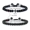 Strand 2pcs/set Hematite Cross Beads Bracelets Men 6mm Charm Lava Rock Natural Tiger Eye Stone Bracelet Women Adjustable Bangle Jewelry