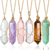 Pendentif Colliers Pendentif Colliers Cristal Pour Femmes Filles Pierre De Guérison Quartz Collier Fil Enroulé Hexagonal Amzmm Drop Delivery Dhpam