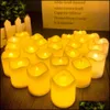 Candele Candele Confezione da 1224 Telecomando tremolante Bianco caldo Giallo Tealight elettrico senza fiamma per la decorazione di San Valentino 2 Dhv6M