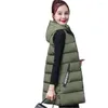 여자 조끼 가을 가을 겨울 여성 양복 조끼 2022 암컷 민소매 아레비한 외부웨어웨어 재킷 후드 따뜻한 긴 코트 Colete Feminino Gilet Overcoat