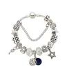 Pandora için Orijinal Kutusu ile Ay Mavi Gökyüzü Dangle Charm Bilezikler 925 Ayar Gümüş kaplama Yılan Zincir Charms Bilezik Kadınlar Için Set Kızlar Hediye Parti Takı