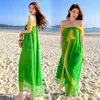 Casual Dresses Summer Green Midi Strapless Dress Women 2022 Long Elegant Loose Chinese Style For Wedding Guest Vacation Birthday Prom