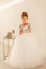 Cine Princess Lace Tulle Flower Girl Dresses for Country Garden Weddings Alivide a maniche lunghe Appliques grandi ghiottoni a fila golochi