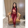 Women's Two Piece Pants Spring Sexy Three-piece Set Women Mesh Sheer Halterneck Cross Chest Strap Top Sets Club Outfits Streetwear Wholesale