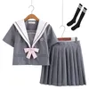 Ensembles de vêtements Filles japonaises Uniforme scolaire Costume de marin Fleurs de cerisier JK Étudiante étudiante Cosplay Jupe plissée complète avec nœud papillon