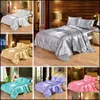 Bedding Sets Bedding Set 4 Pieces Luxury Satin Silk Queen King Size Bed Comforter Quilt Duvet Er Flat And Fitted Sheet Bedcloth 2010 Dhqiz