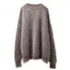 Dames truien topkwaliteit losse casual vrouwelijke vrouwen echte harige angora wol mohair elastische breien pullover trui warme herfstveer cl