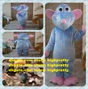 Traje de Mascote Ratatouille Remy Azul Engraçado Mascote Rato Rato Mouselet Com Nariz Rosa Pequeno Rosto Feliz Nº 2856