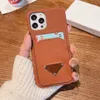Luxury Trendy Triangle P Mobile Phone Cases for iPhone 14 14pro 14plus 13 13pro 12 Pro Max 12pro 11 11pro X Xs Xr 8 7 Plus Leather Texture Card Pocket Case Cover
