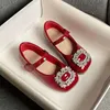 Kızlar Flats Bahar 2023 Moda Prenses Elbise Ayakkabı Bebek Çocuk Ayakkabı Patent Markası Mary Jane Rhinestone İnci Kırmızı Ayakkabı Yumuşak Sole