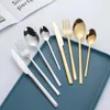 Flatware Sets 4Pcs Portable Stainless Steel Cutlery Dinnerware Set Luxury Gold Black Thin Forks Knives Spoons