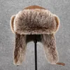 Basker män kvinnor unisex vinter varma bombplan hattar fasta fluffy faux pälslock huvudbonknyt ryska ushanka hatt med öronflik