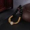 Strand Micro Inset Skull Accessories Jewelry Multicolour Black Gallstone Spacers Pumice Stone Beads Bracelet Bangle For Women Men