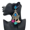 Dangle Earrings Alloy Rhinestones Drop Boho Big Colorful Flower Tassel Jewelry for Women Wholesale Aretes