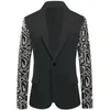 Blazer informal de leopardo para hombre, disfraz de escenario, cantante masculino, actuación en concierto, abrigo de lentejuelas, esmoquin, traje de anfitrión, chaquetas, un solo botón, ajustado, negro