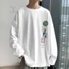 メンズTシャツ2022秋の綿の長袖Tシャツ香港スタイルオールマッチボーイズ韓国のルーズカジュアルトップストリートアニメ服