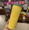 24oz de canecas personalizadas da Starbucks com o logotipo iridescente bling rainbow unic￳rnio cravejado copo frio caneca de caf￩ com palha reutiliz￡vel gc0921