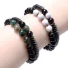 Strand 2Pcs/Sets White Black Natural Stone Men Bracelets Punk Style Hematite Bead Distance Bracelet For Couple Pulseira Masculina