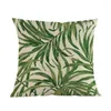 Almohada Tropical Green Plant Leaves Throw Funda de lino Hogar Fresco Sol Decoración Estilo Sofá Silla Cubierta decorativa 45x45cm