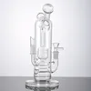 IN STOCK Unique Hookahs Double Glass Bongs Splashguard 9 Inch Inline Perc Bong Sidecar Neck Water Pipes Dab Rigs With 14mm Male And Female Joint