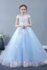 Elegant Flower Girls Dresses For Weddings Jewel Neck Long Train Lace Appliques Party Birthday Children Communion Girl Pageant Gowns 403