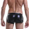 Underpants Men PU Boxers Shorts Male Panties Sexy Leg Split Faux Leather Gold Silver Exotic Stage Show Night Club Gay Underwear