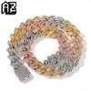 Kedjor az 15mm tre f￤rger bling fyrkantig zirkon kubansk l￤nk kedjhalsband f￶r m￤n hiphop halsband kvinnor choker gratis fartyg