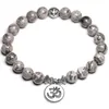 Strand Natuurlijke Grijze Kaart Steen Charme Lotus Vrouwen Armband Mannen Energie Elastisch Touw Yoga Spirituele Sieraden