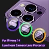 Anti-scratch Lumineuze cameralensringbeschermer gehard glasgloed in de donkere fluorescerende duw voor iPhone 14 13 12 Mini 11 Pro Max