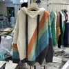 Kvinnors tröjor Kvinna tröja randiga vintertröjor hitcolors huva löst chic casual fancy designer mode ins high street vintage