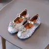 Chaussures plates en cuir pour enfants, strass, joli nœud papillon, paillettes de princesse, petite fille, mariage, G562