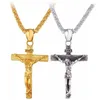 Naszyjniki wiszące religijne Jezus Cross Naszyjnik dla mężczyzn moda Złoty Kolor wiszący z łańcuchem tytanowo stalowe prezenty biżuterii