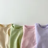 قمصان طفل ملابس BEBES مولود بوي بوي الصلبة ألوان الكرتون آذان طويلة الأكمام مجموعة الملابس بدلة الخريف الفتيات تي شيرت قميص قميص