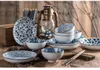 Ensembles de vaisselle mode classique japonais vaisselle ensemble créatif délicat bleu et blanc porcelaine bol assiettes en céramique bols